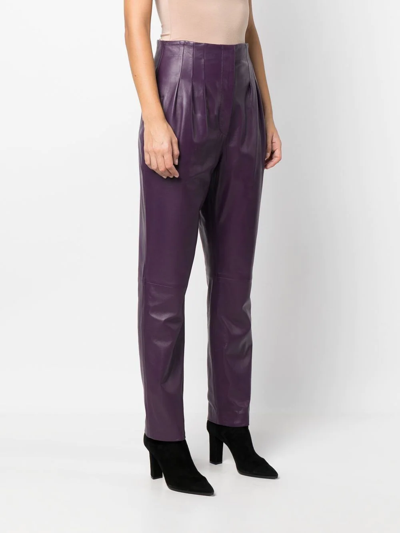 Shop Alberta Ferretti Tapered-leg Leather Trousers In Violett