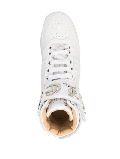 Shop Philipp Plein Logo High-top Sneakers In White