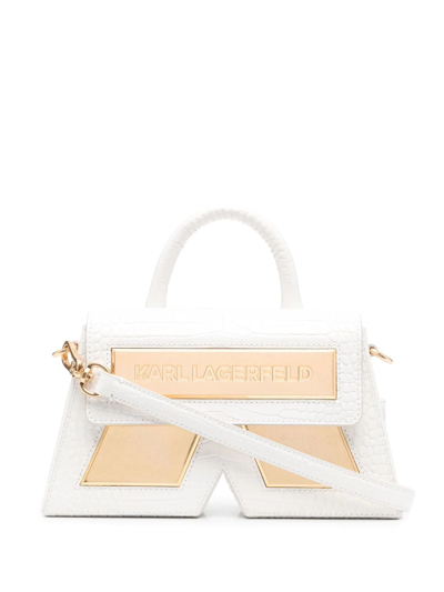 Shop Karl Lagerfeld K/essential Leather Shoulder Bag In White