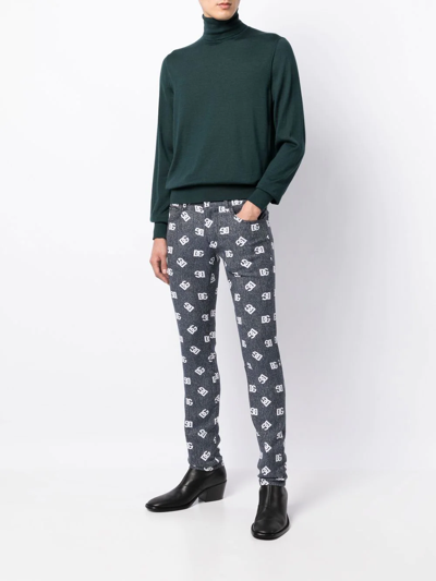Dolce & Gabbana Slim-cut Monogram-print Jeans In Blau