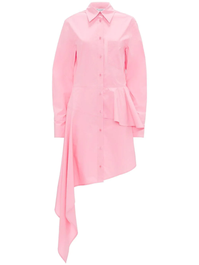 Jw Anderson Asymmetric Poplin Peplum Shirtdress In Rosa