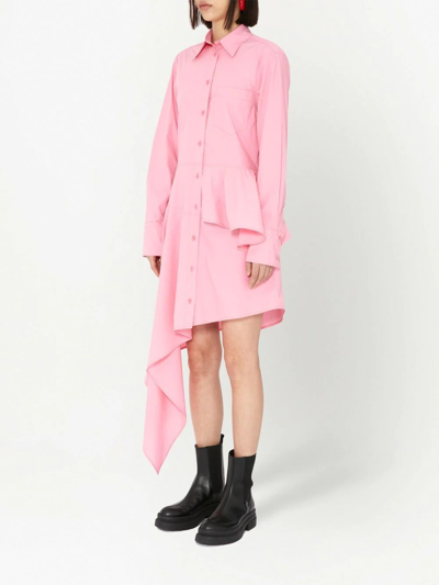Jw Anderson Asymmetric Poplin Peplum Shirtdress In Rosa