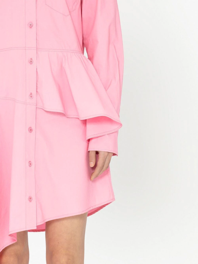 Shop Jw Anderson Asymmetric Peplum Shirt Dress In Rosa