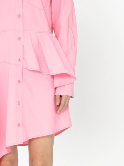 Jw Anderson Asymmetric Poplin Peplum Shirtdress In Rosa