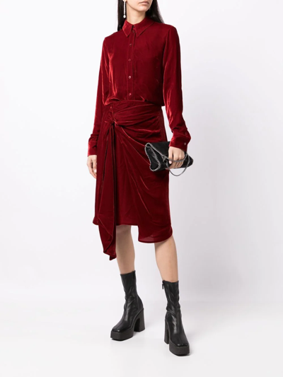 Shop Stella Mccartney Gathered Velvet Midi Skirt In Rot