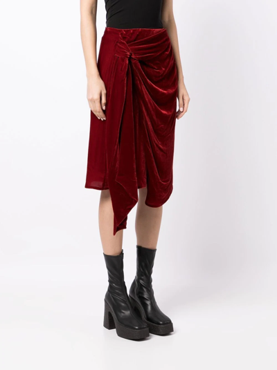 Shop Stella Mccartney Gathered Velvet Midi Skirt In Rot