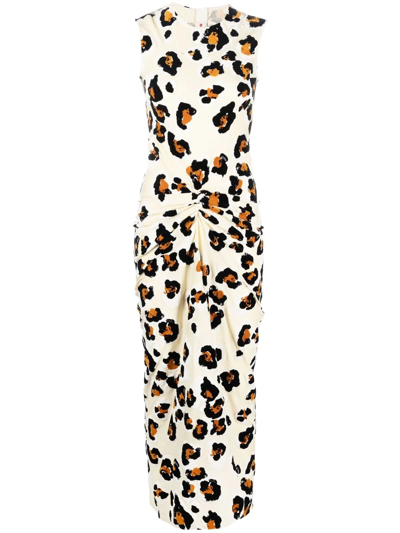 Shop Marni Leopard-print Twist-detail Dress In Neutrals