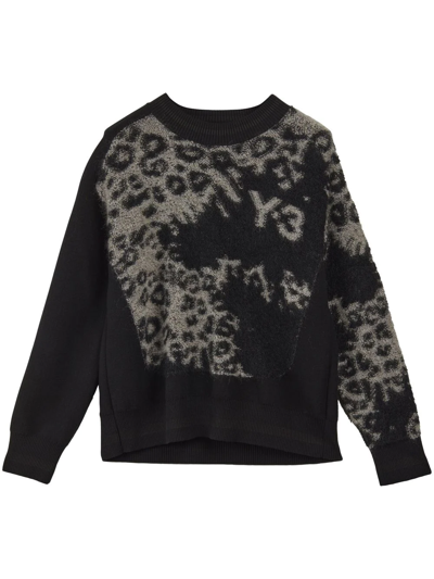 Shop Y-3 Leopard-print Crew-neck Jumper In Black