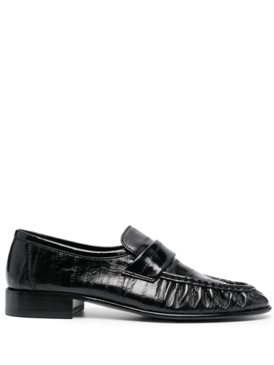 Shop The Row Ruched-detail Leather Loafers In Black