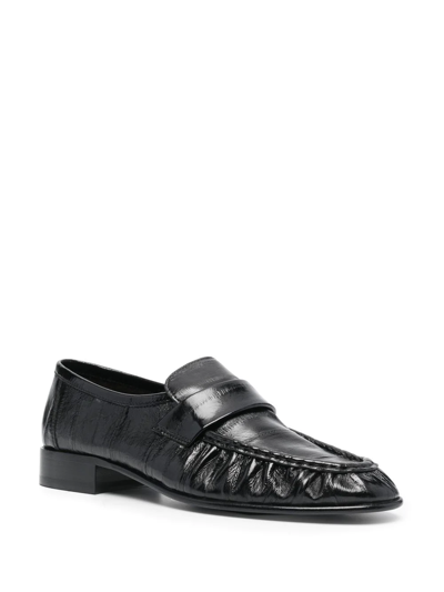 The Row Soft Leather Flat Loafers In Black