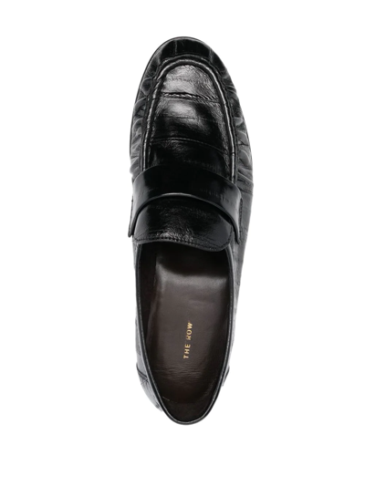 The Row Soft Leather Flat Loafers In Black