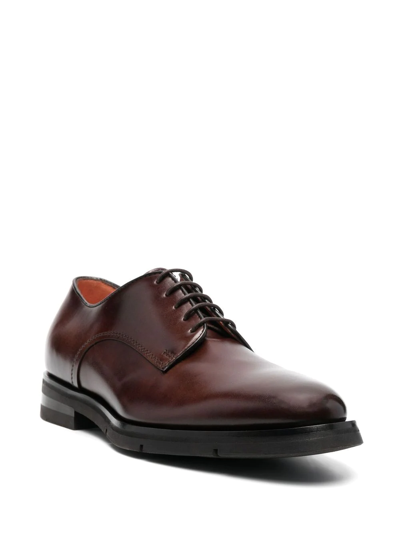Shop Santoni Lace-up Leather Derby Shoes In Braun