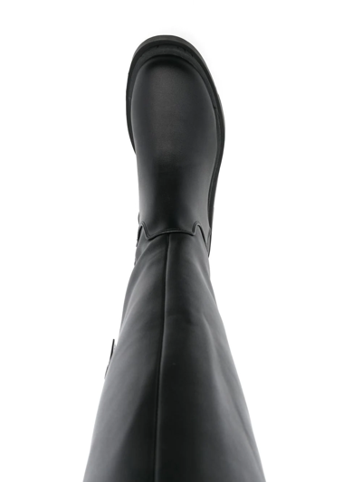 Shop Liu •jo Embossed-logo Knee-length Boots In Schwarz
