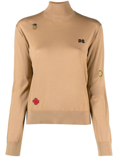 Dsquared2 Logo-embroidered Roll Neck Jumper In Brown