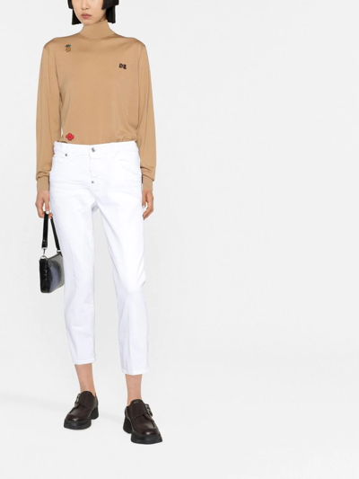 Dsquared2 Logo-embroidered Roll Neck Jumper In Brown