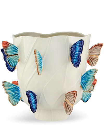 Shop Bordallo Pinheiro 'cloudy Butterflies' Vase In Neutrals