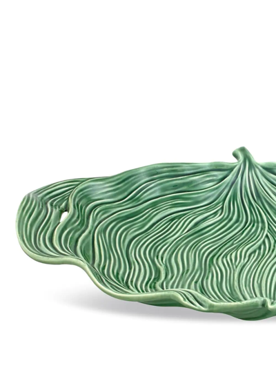 Bordallo Pinheiro 'folhas' Striped Platter In Green