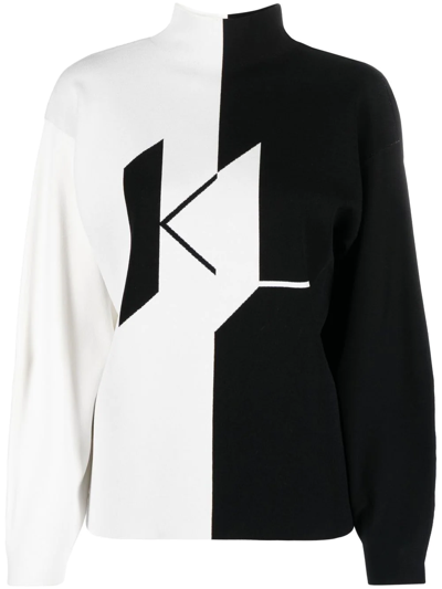 Shop Karl Lagerfeld Monogram-jacquard Two-tone Jumper In White