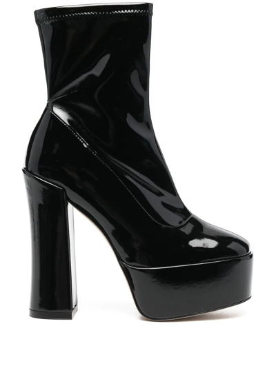 Shop Stuart Weitzman High-shine Platform Boots In Black