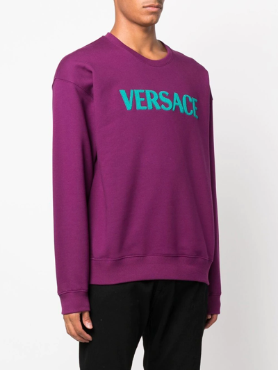 Shop Versace Terry-logo Long-sleeve Sweatshirt In Purple