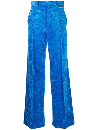 Shop Vetements Velvet High-waisted Trousers In Blau