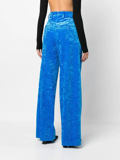 Shop Vetements Velvet High-waisted Trousers In Blau