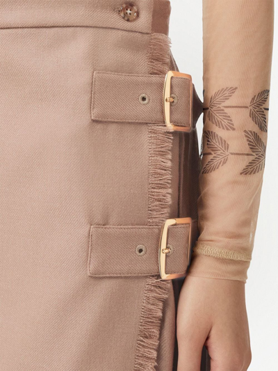 Burberry Wool Gabardine Kilt Skirt In Nude
