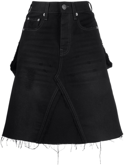 Shop Balenciaga Rip-detail A-line Denim Skirt In Black