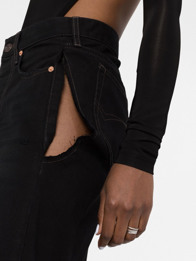Shop Balenciaga Rip-detail A-line Denim Skirt In Black