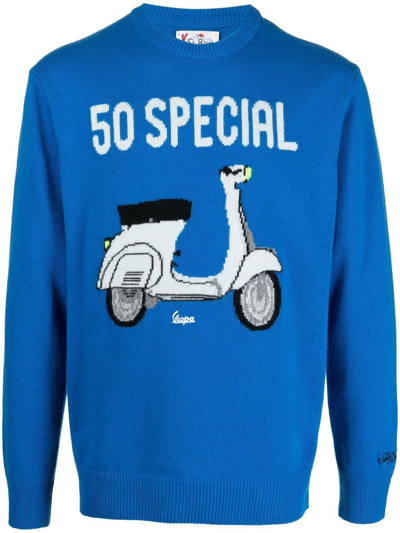 Shop Mc2 Saint Barth Intarsia-knit Crew Neck Sweater In Blau