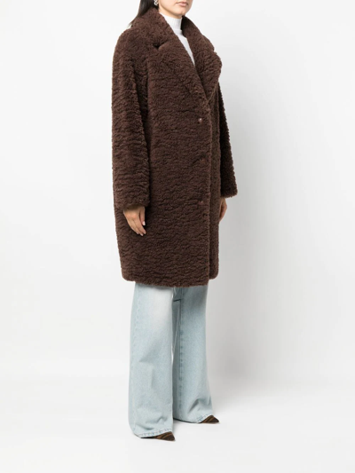 Shop Stand Studio Faux-shearling Button-front Coat In Braun