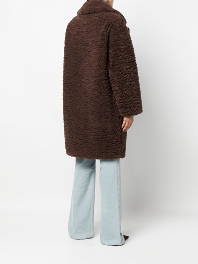 Shop Stand Studio Faux-shearling Button-front Coat In Braun