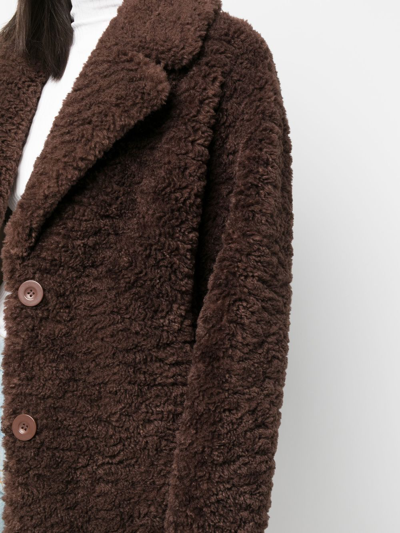 Shop Stand Studio Faux-shearling Button-front Coat In Braun