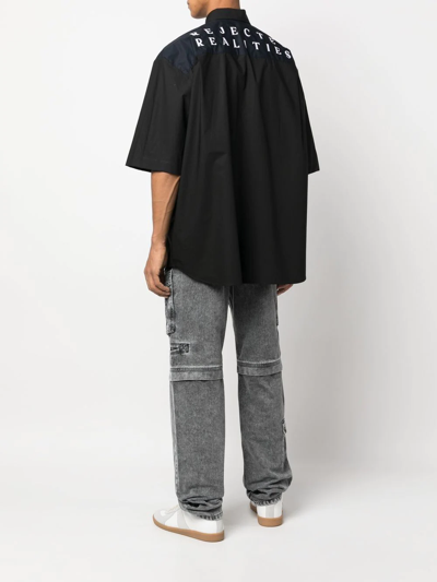 Shop Raf Simons Ghost Slogan Print Bowling Shirt In Schwarz