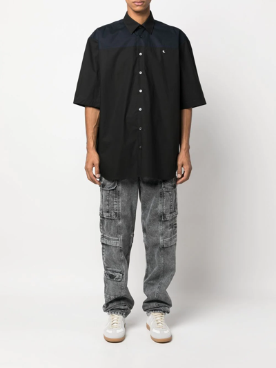 Shop Raf Simons Ghost Slogan Print Bowling Shirt In Schwarz