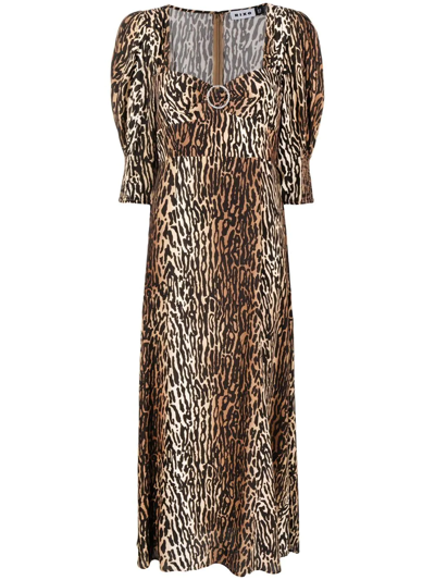 Shop Rixo London Leopard-print Midi Dress In Braun