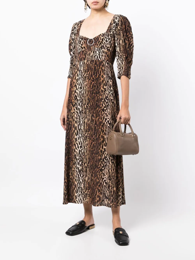 Shop Rixo London Leopard-print Midi Dress In Braun