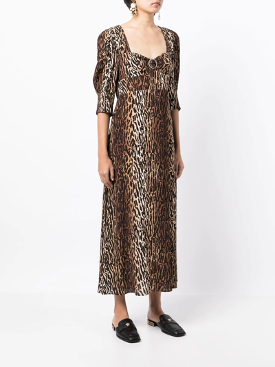 Shop Rixo London Leopard-print Midi Dress In Braun