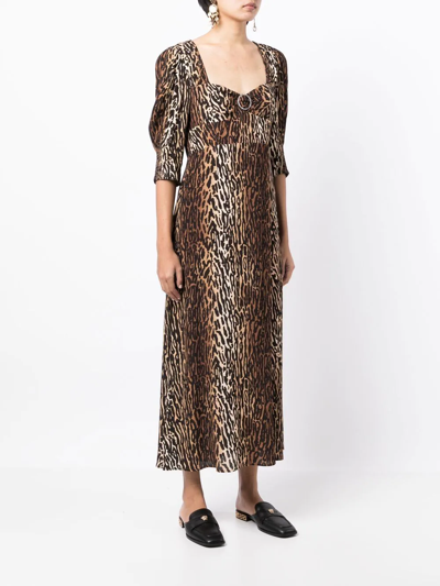 Rixo London Rixo All-over Leopard Printed Midi Dress In Braun