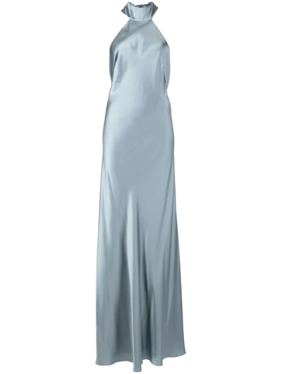 Shop Michelle Mason Backless Halter-neck Tie Gown In Blau