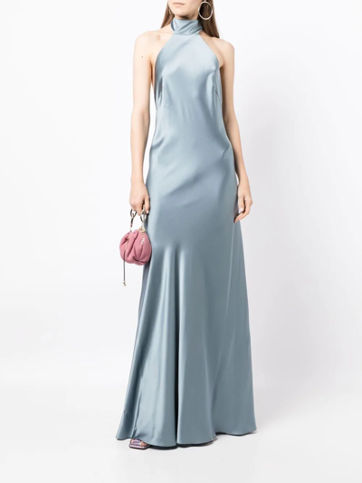 Shop Michelle Mason Backless Halter-neck Tie Gown In Blau