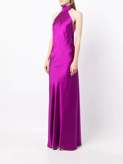 Shop Michelle Mason Backless Halter Tie-fastening Gown In Violett