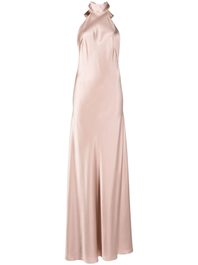 Shop Michelle Mason Backless Halter-neck Gown In Rosa