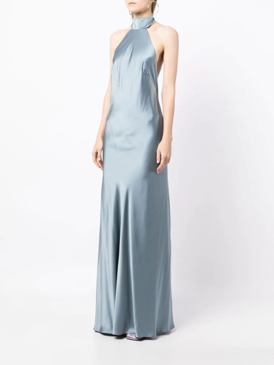 Shop Michelle Mason Backless Halter-neck Tie Gown In Blau