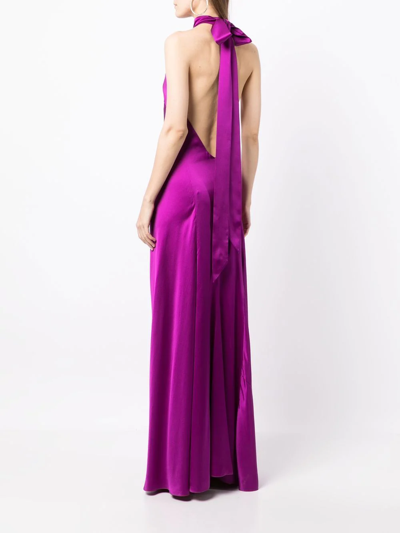 Shop Michelle Mason Backless Halter Tie-fastening Gown In Violett