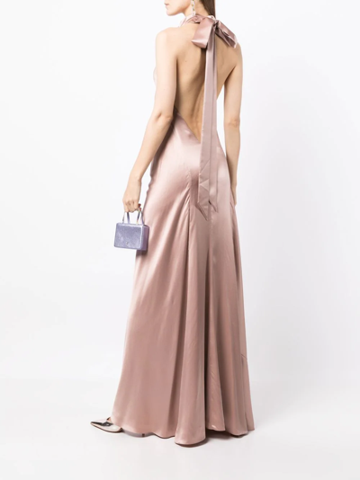 Shop Michelle Mason Backless Halter-neck Gown In Rosa