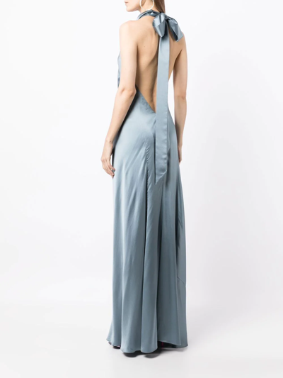 Shop Michelle Mason Backless Halter-neck Tie Gown In Blau