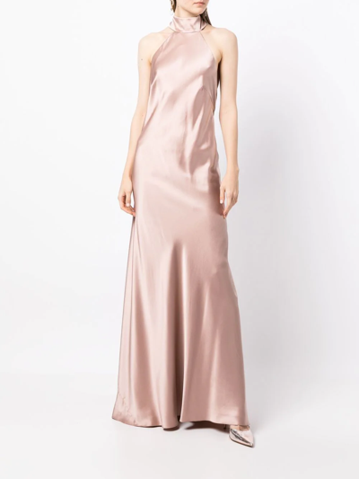 Shop Michelle Mason Backless Halter-neck Gown In Rosa