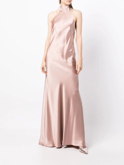 Michelle Mason Backless Halter-neck Gown In Rosa