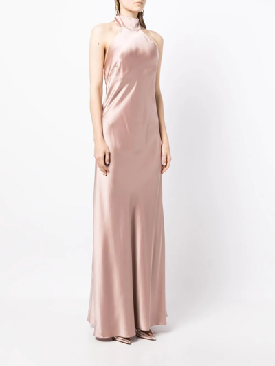 Shop Michelle Mason Backless Halter-neck Gown In Rosa